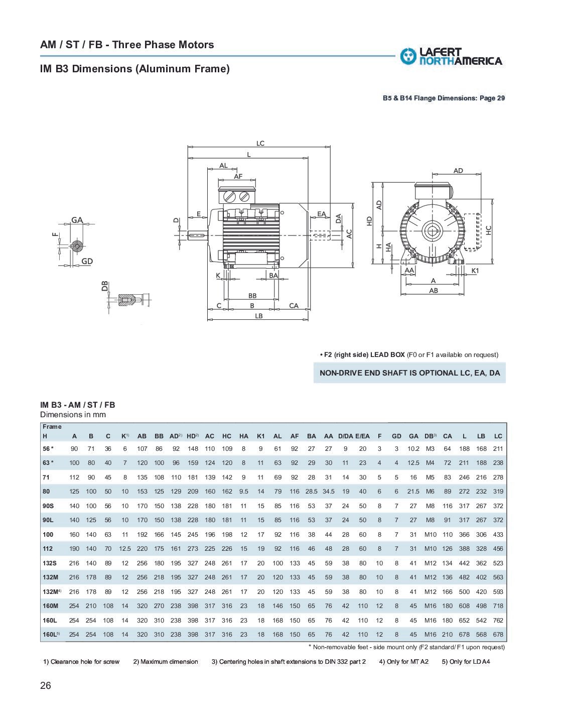 DIMENSIONS AM ST FB AM71ZCA4 LAFERT .55KW .75 HP 1660 RPM FR# 71 230/460 VAC