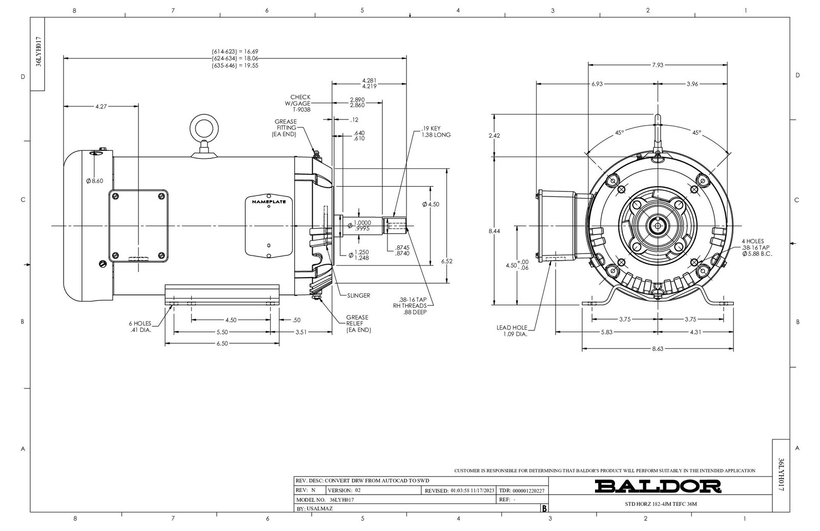 EJMM3613T EJMM3613T BALDOR 3470 RPM FR# 184JM 230/460 VAC