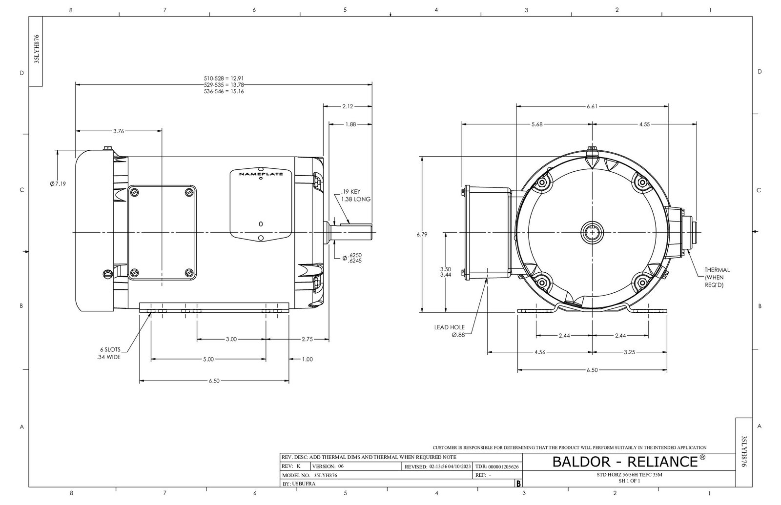 EM3559 EM3559 BALDOR 3 HP 3450 RPM FR# 56H 230/460 VAC